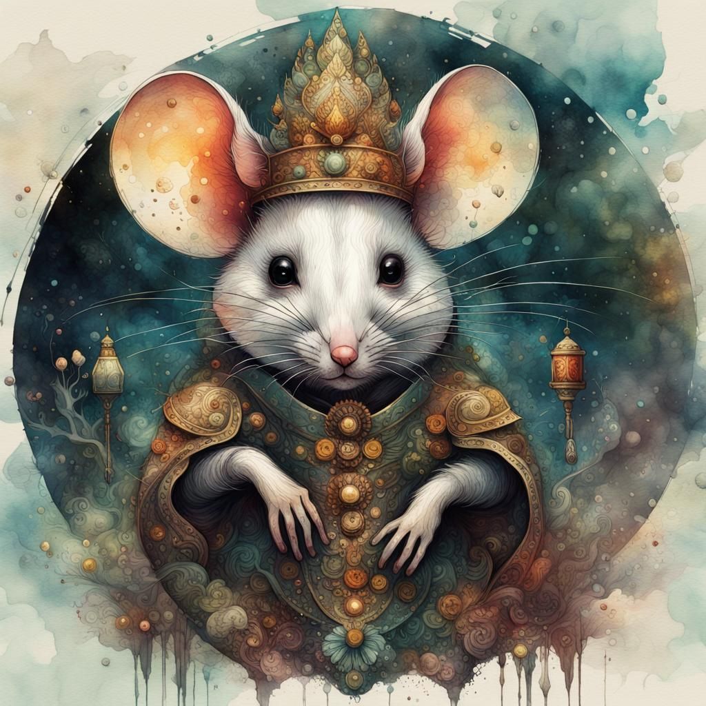 Ornate Transparent Mouse Watercolor in Detailed Fantasy Art