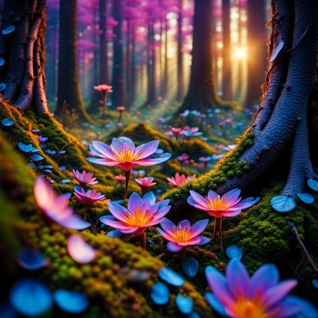 Enchanting Forest Hidden in Flower Petals