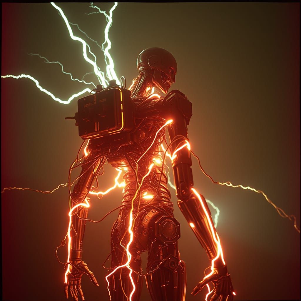 Mechanical Zombie with Glowing Energy in Sci-Fi Film Still