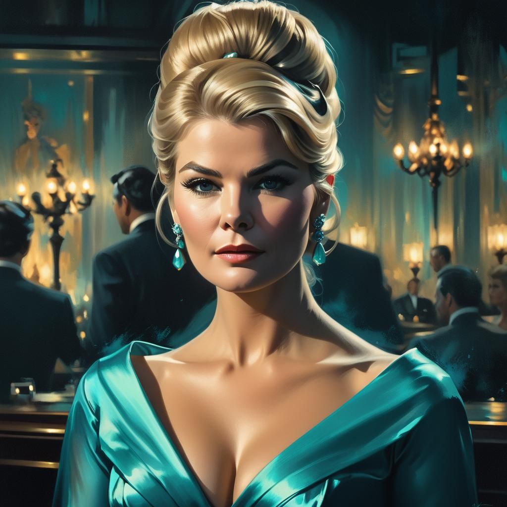 Film Noir Portrait of a Woman in Turquoise Gown