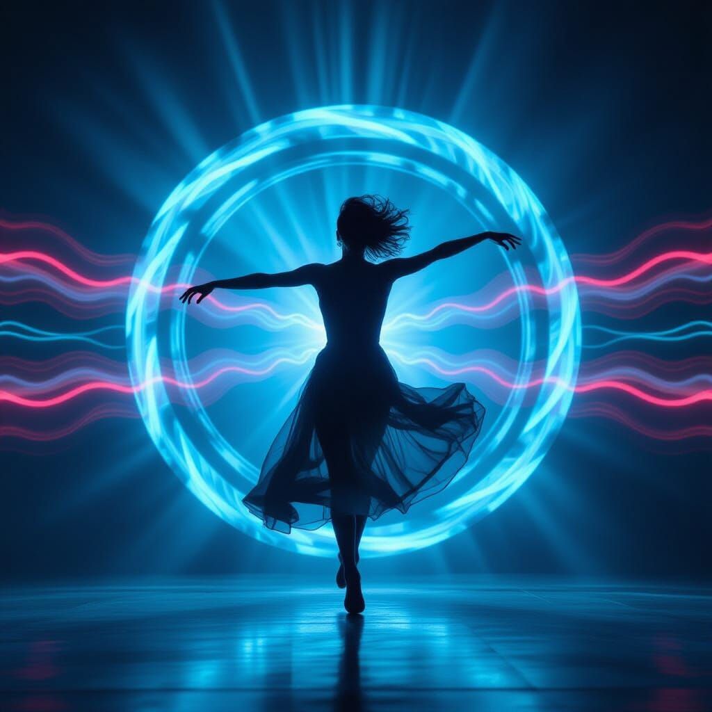 Figure in Motion with Expressionist Neon Glow