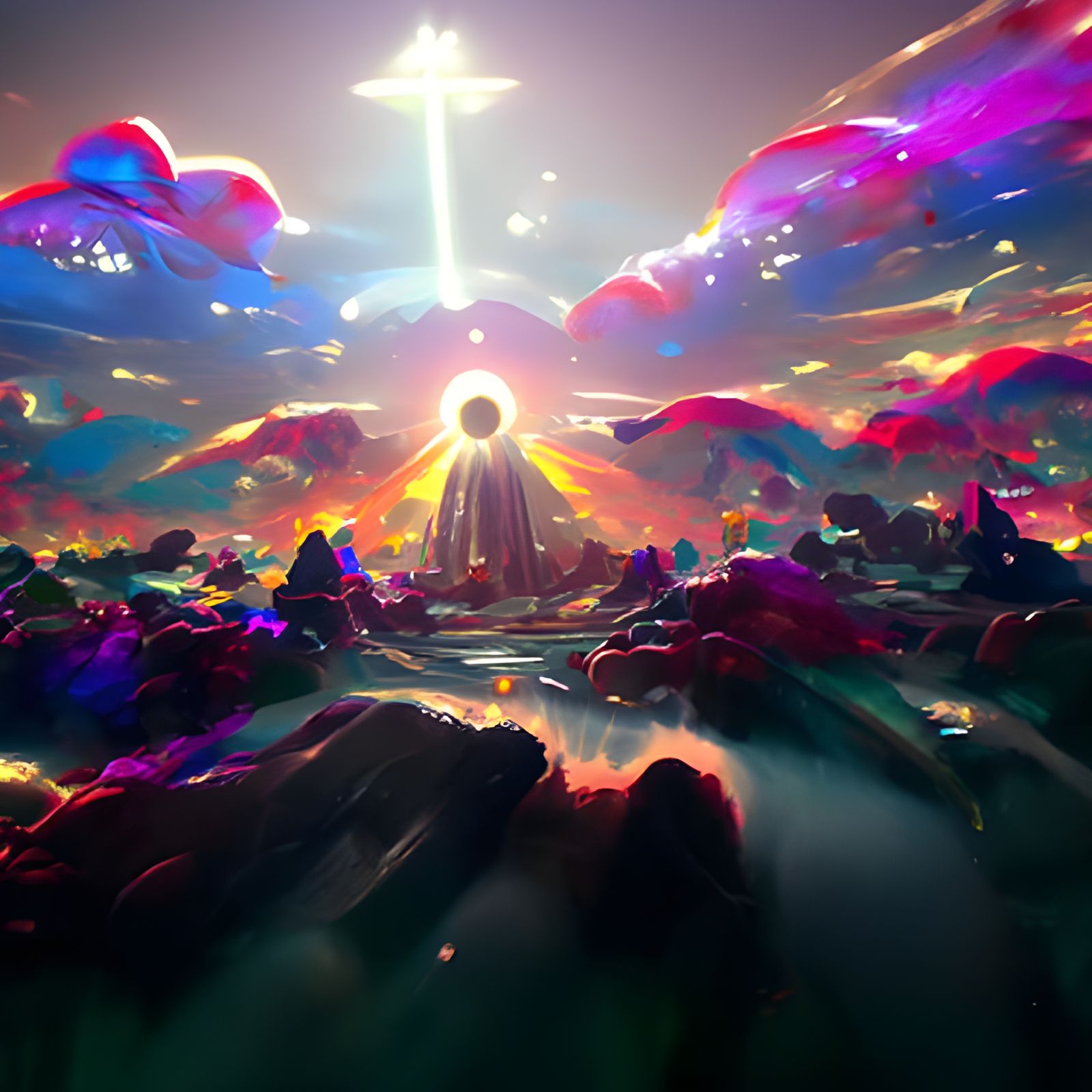 Cosmic Planet with Divine God Rays: Cel Shading