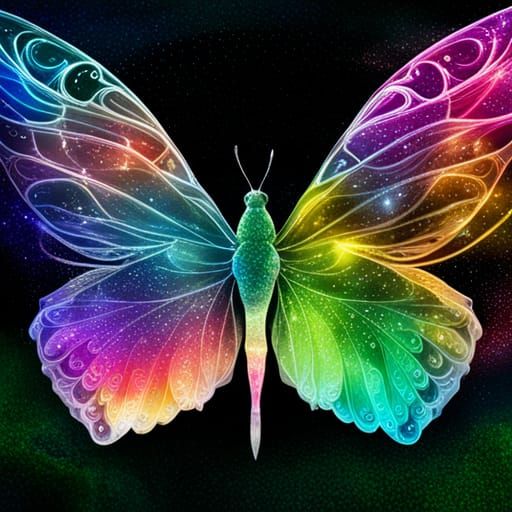 Rainbow Butterfly Portrait with Glittering Wings