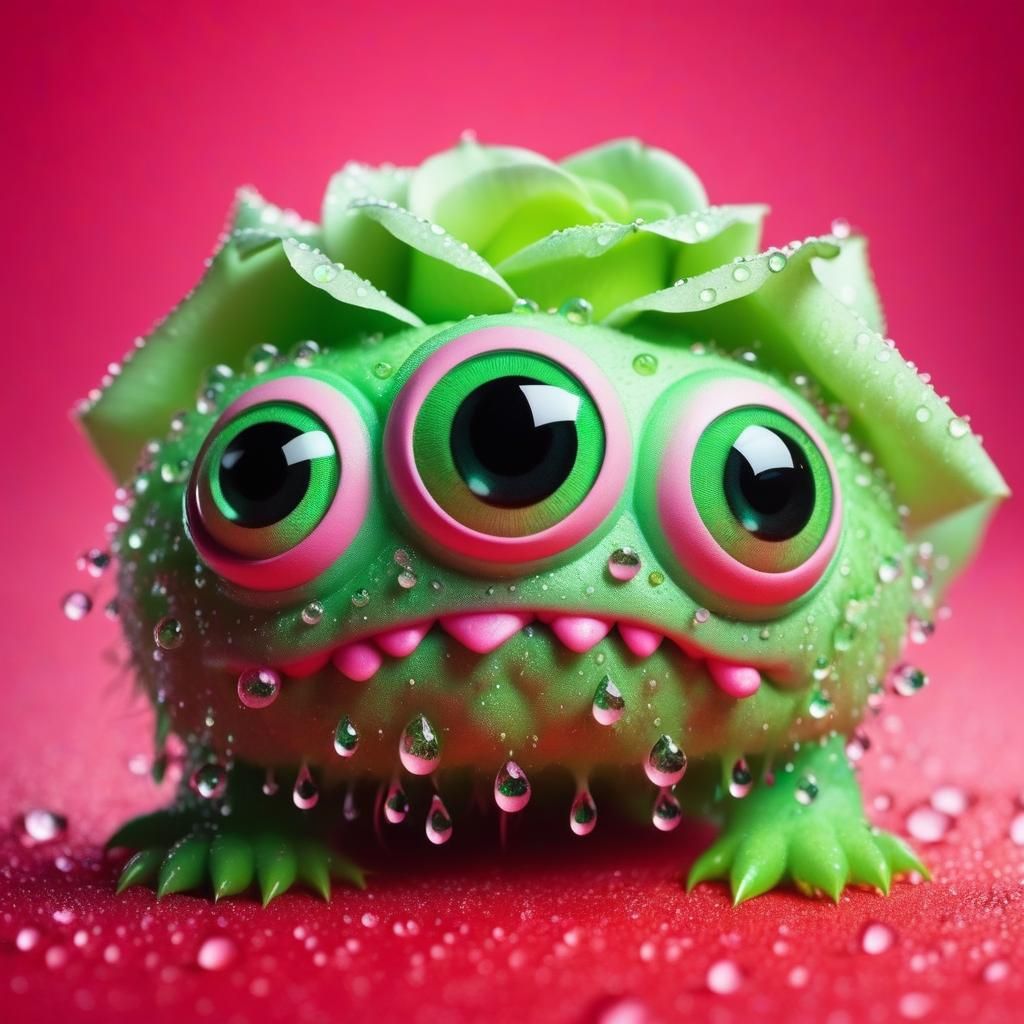 Pastel Rose Monster with Dew Drops