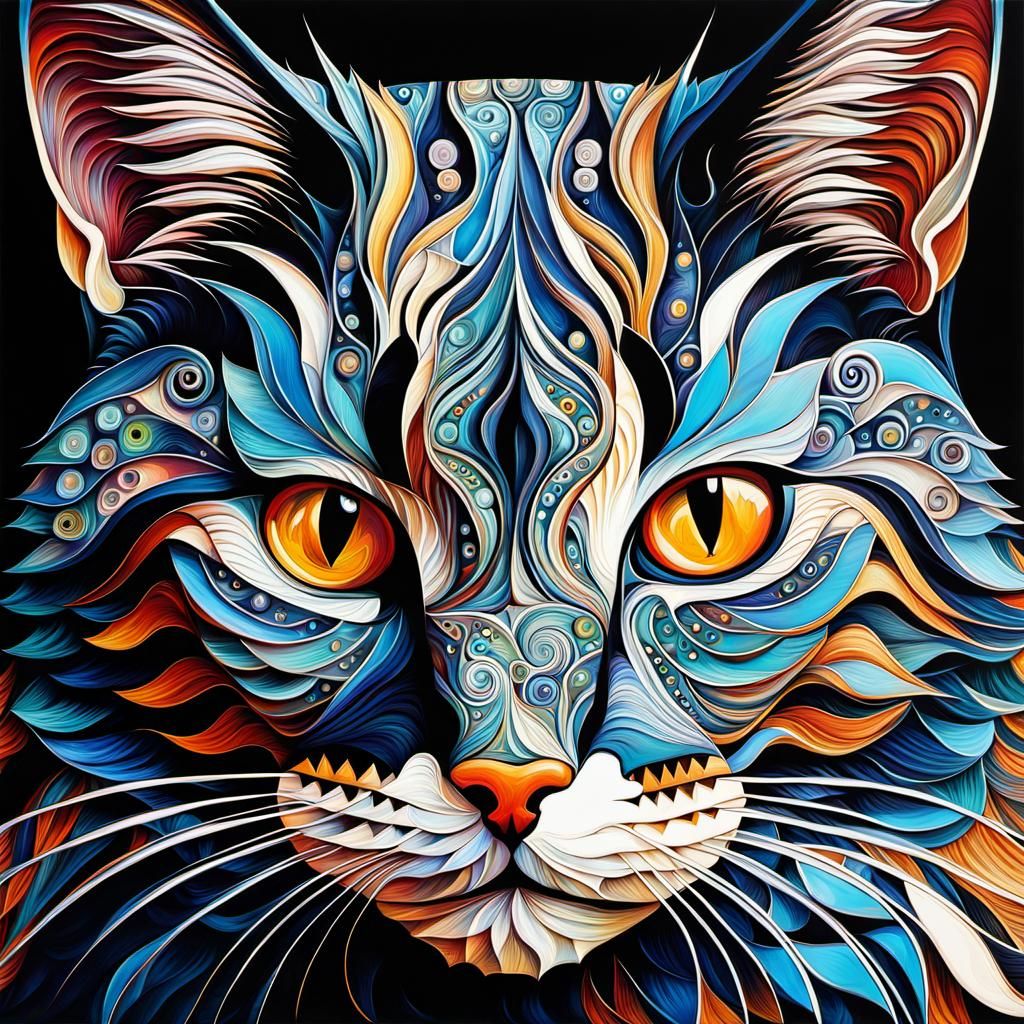 Intricate Encaustic Cat in Geometric Style