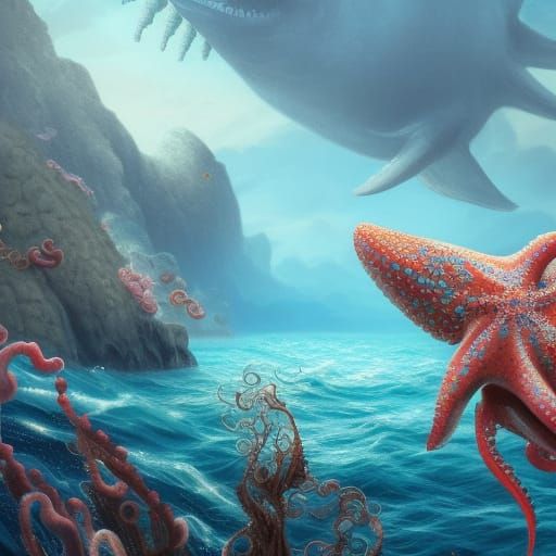 Ocean Scene with Marine Life: Detailed Matte Painting