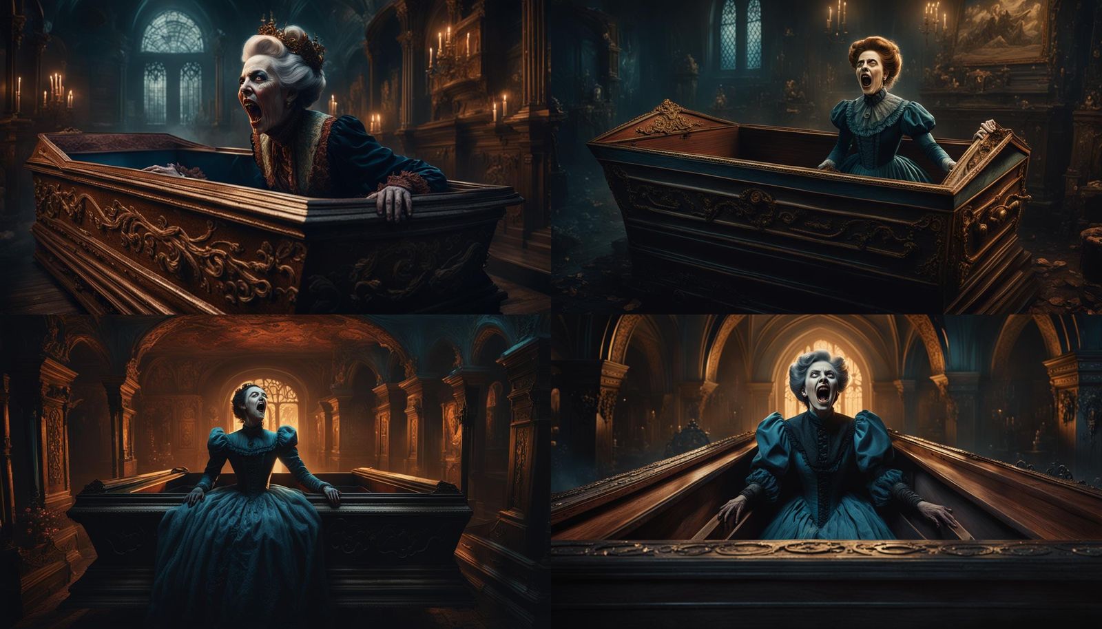 Victorian Lady's Coffin Nightmare: Detailed Matte Painting