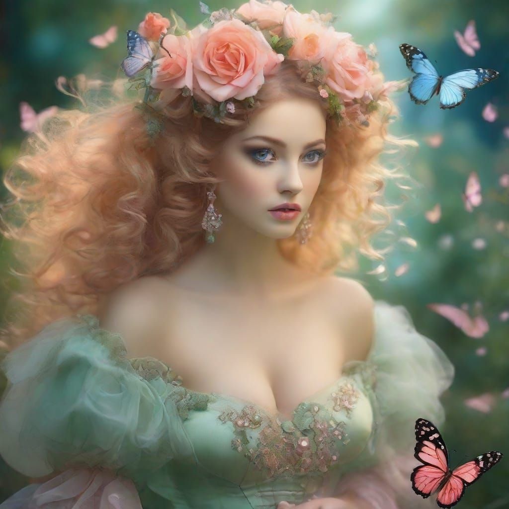 Fairy Dancing in Moonlit Garden, Romantic Fantasy Art