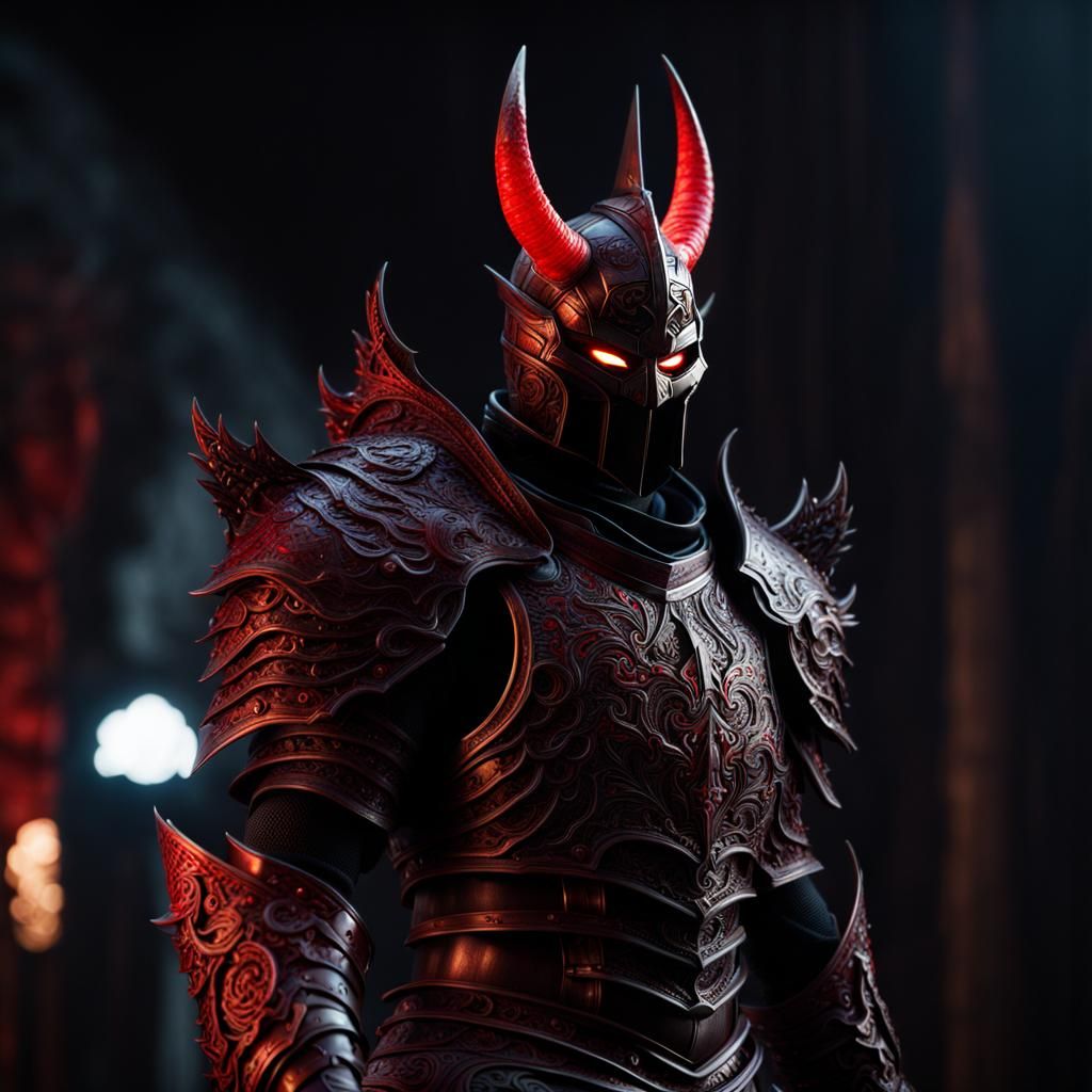 Blood-Covered Demon Knight in Hyperrealism Style