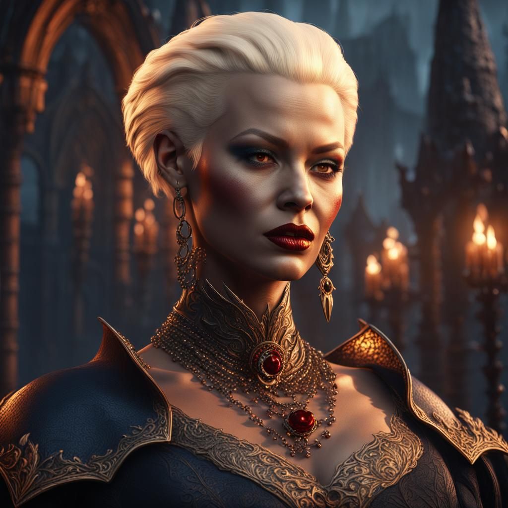 Blonde Vampire in Detailed Matte Painting