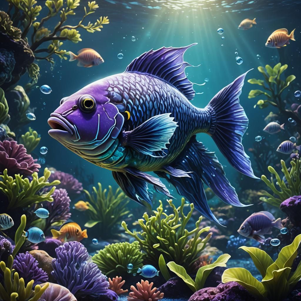 Glowing Blue Fish in a Vibrant Deep Sea