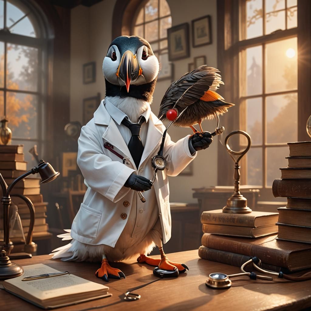 Puffin Doctor in Detailed Matte Painting