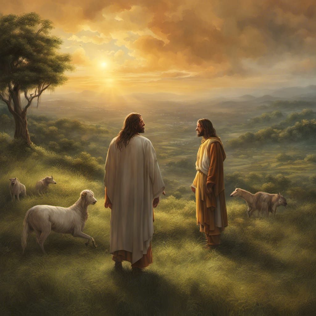 Jesus Preaching to Children on Hillside at Sunset