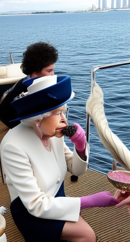 Queen Enjoys Caviar on Luxury Yacht