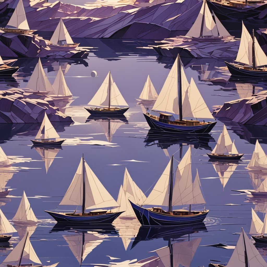 Intricate Paper Boat on Serene Sea: Digital Art