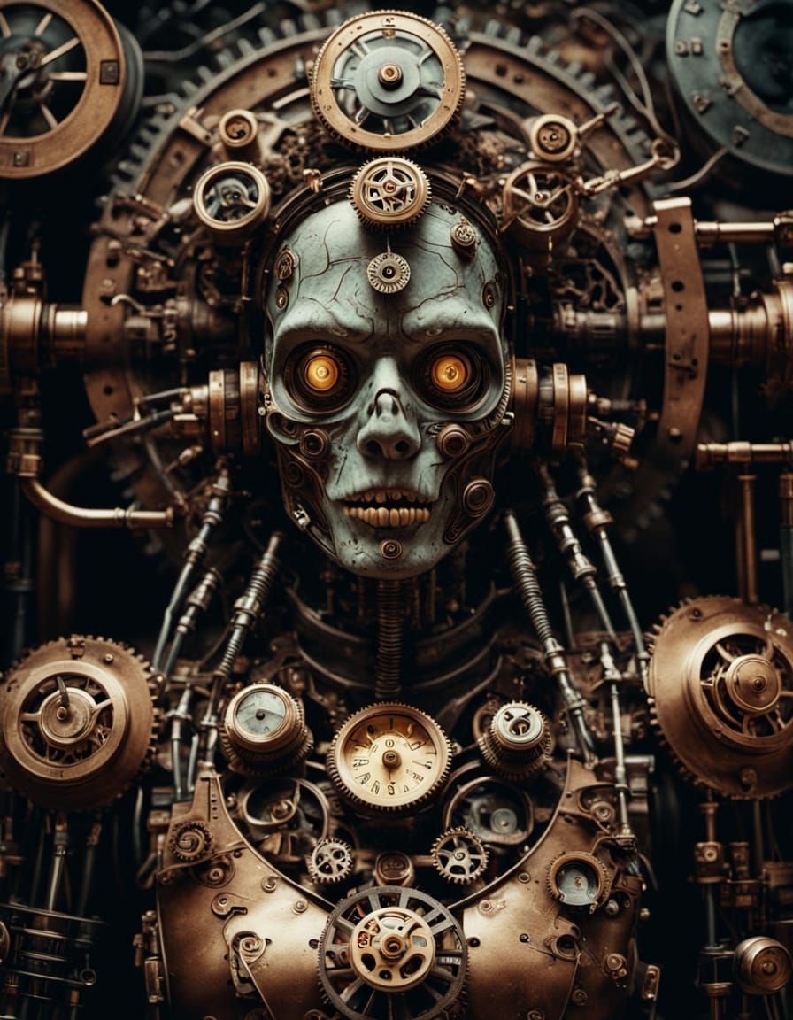 Steampunk Zombie Woman with Clockwork Anatomy