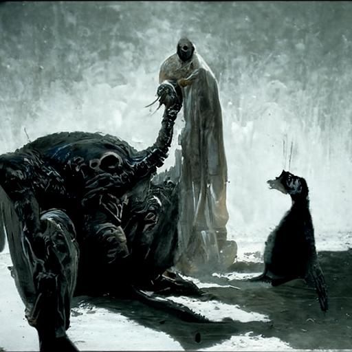 Unlikely Friendship in Horror Illustration Style