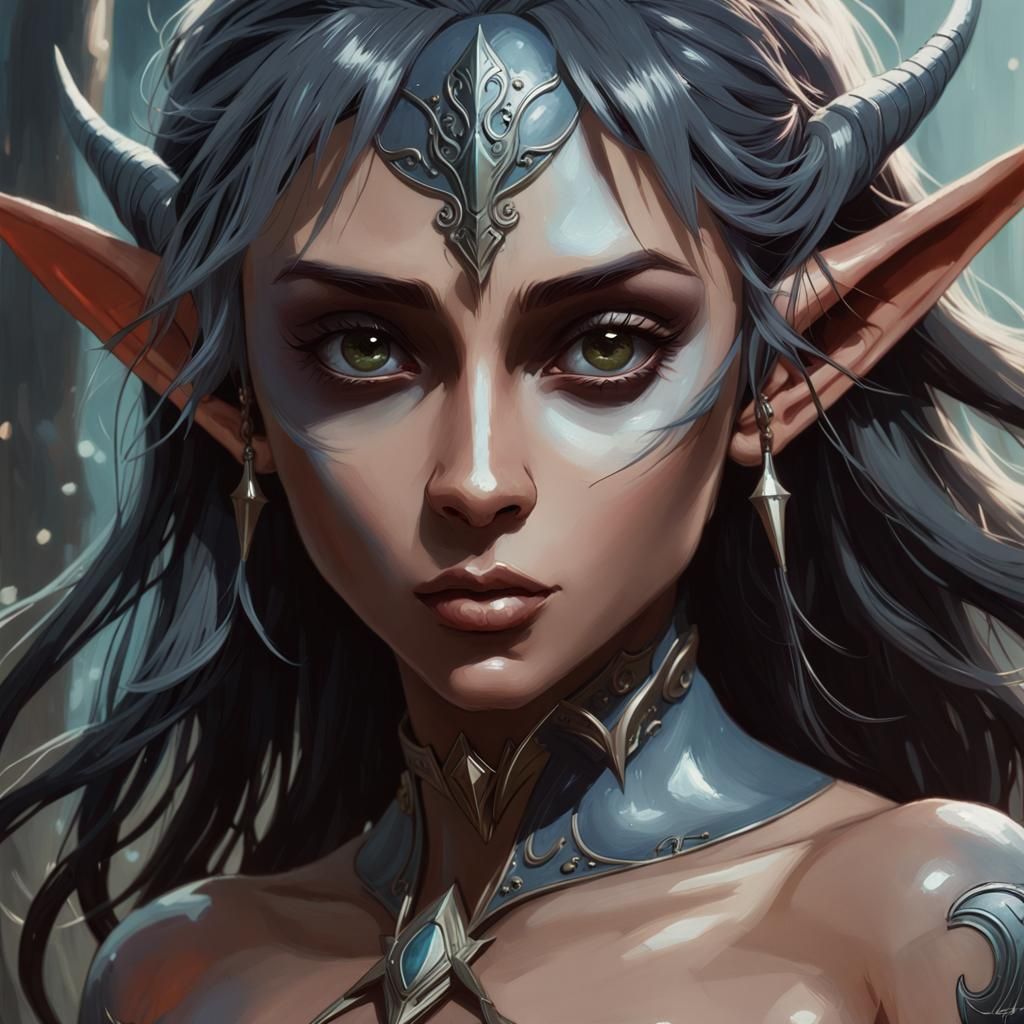 Dark Elf Movie Star in Slums, Detailed Digital Art