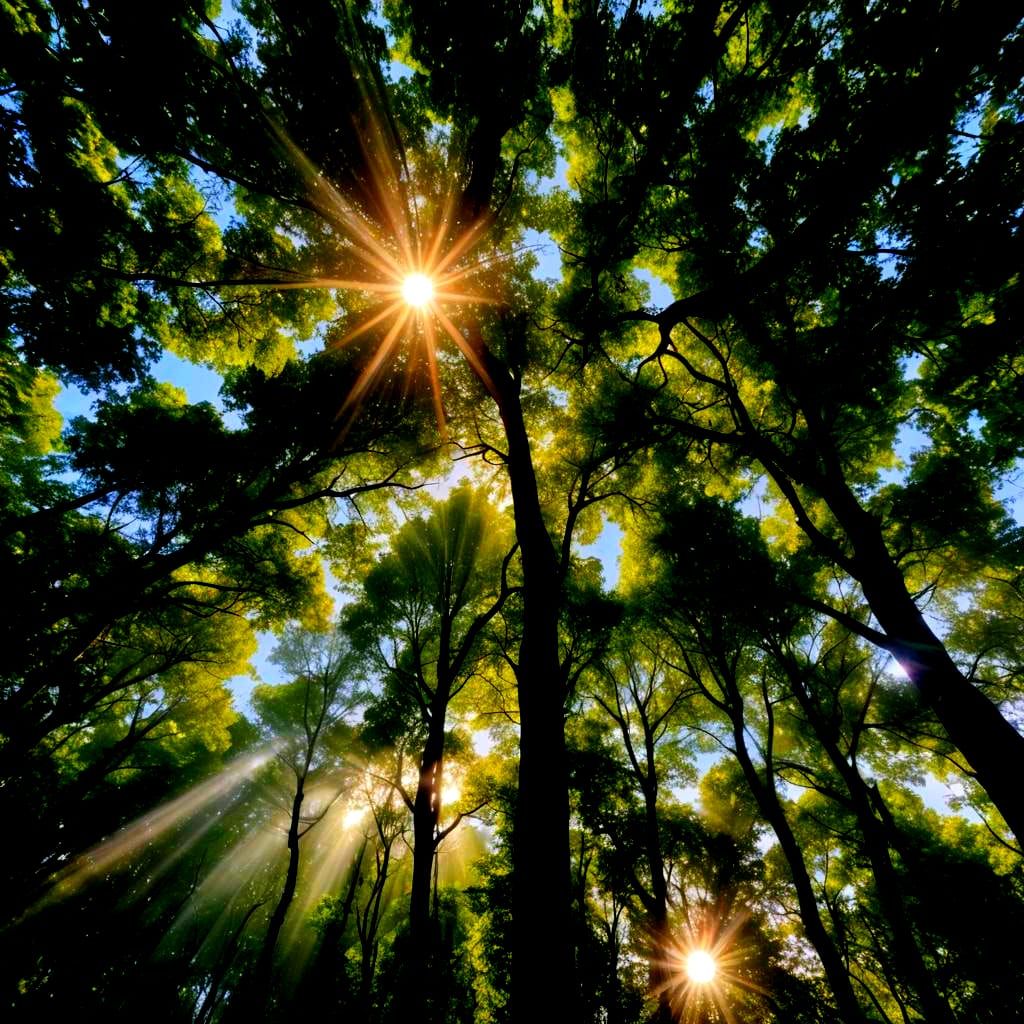 Sunlight Streams Through Trees From Below