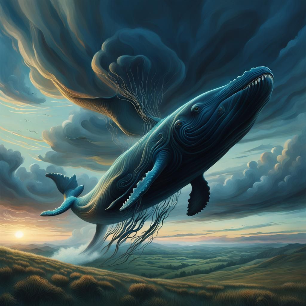 Hybrid Whale Descends in Surreal Sky