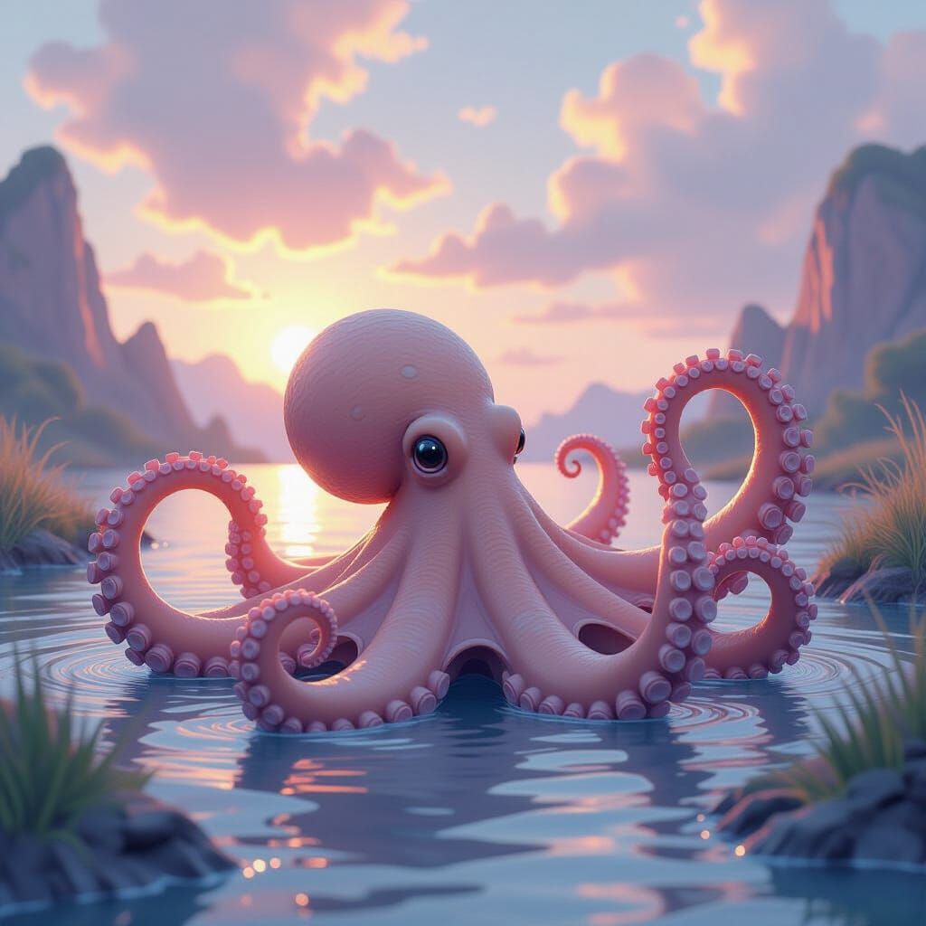 Pastel Octopus with Undulating Tentacles
