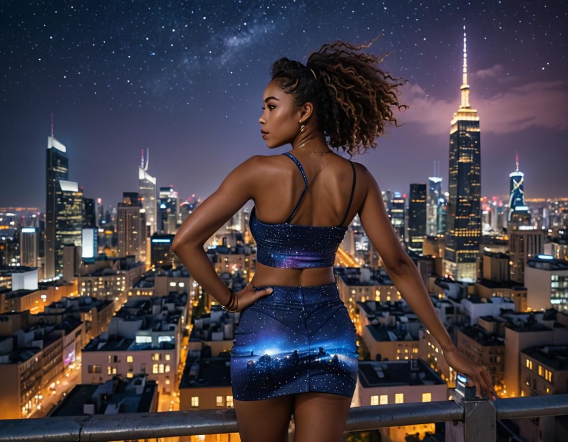 Anime-Style Woman Gazing at City Lights