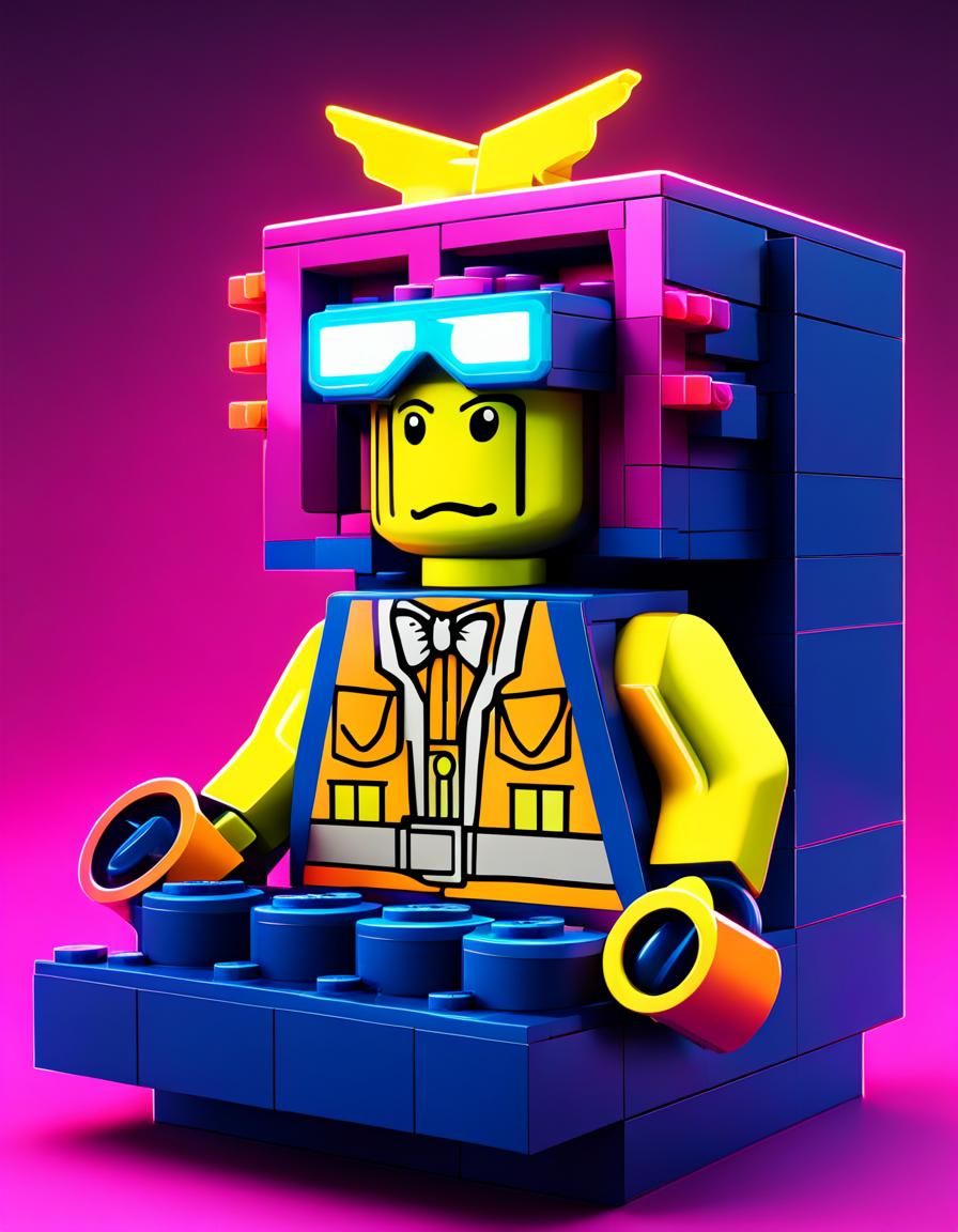Synthwave Neon Lego Bricks: Retro Futuristic Scene