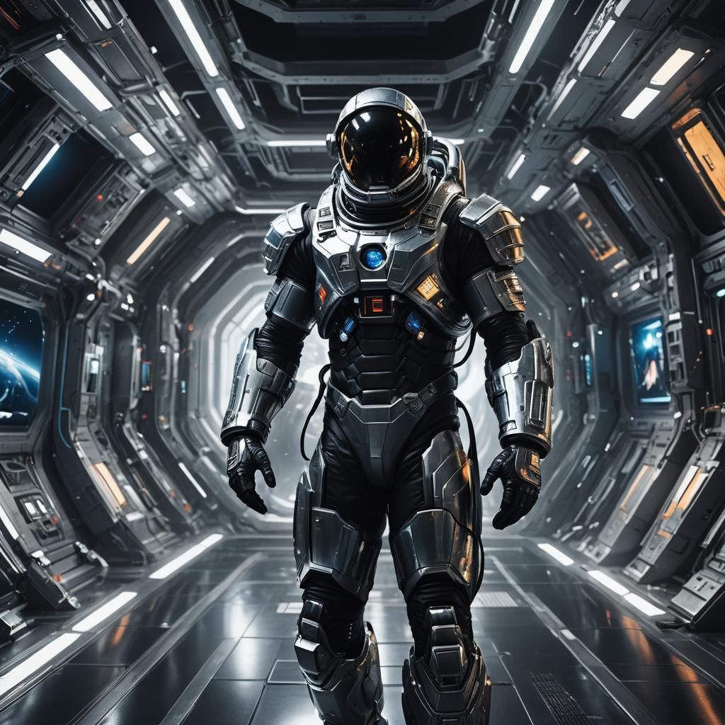 Hyper-Realistic Astronaut with Defined Muscles in Space Stat...