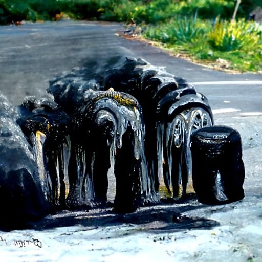 Car Tires Melting: An Oil Painting Impression