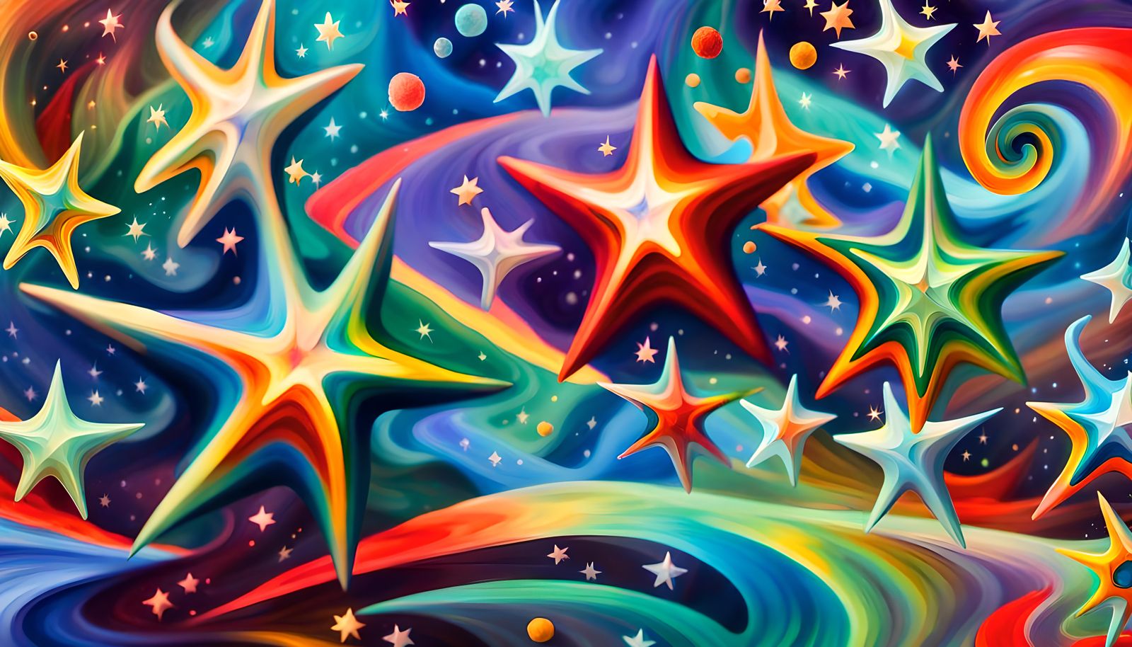 Iridescent Star Cluster Maelstrom in Impasto Style