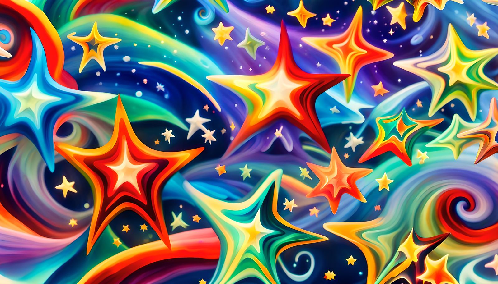 Iridescent Maelstrom with Swirling Stars in Impasto Style