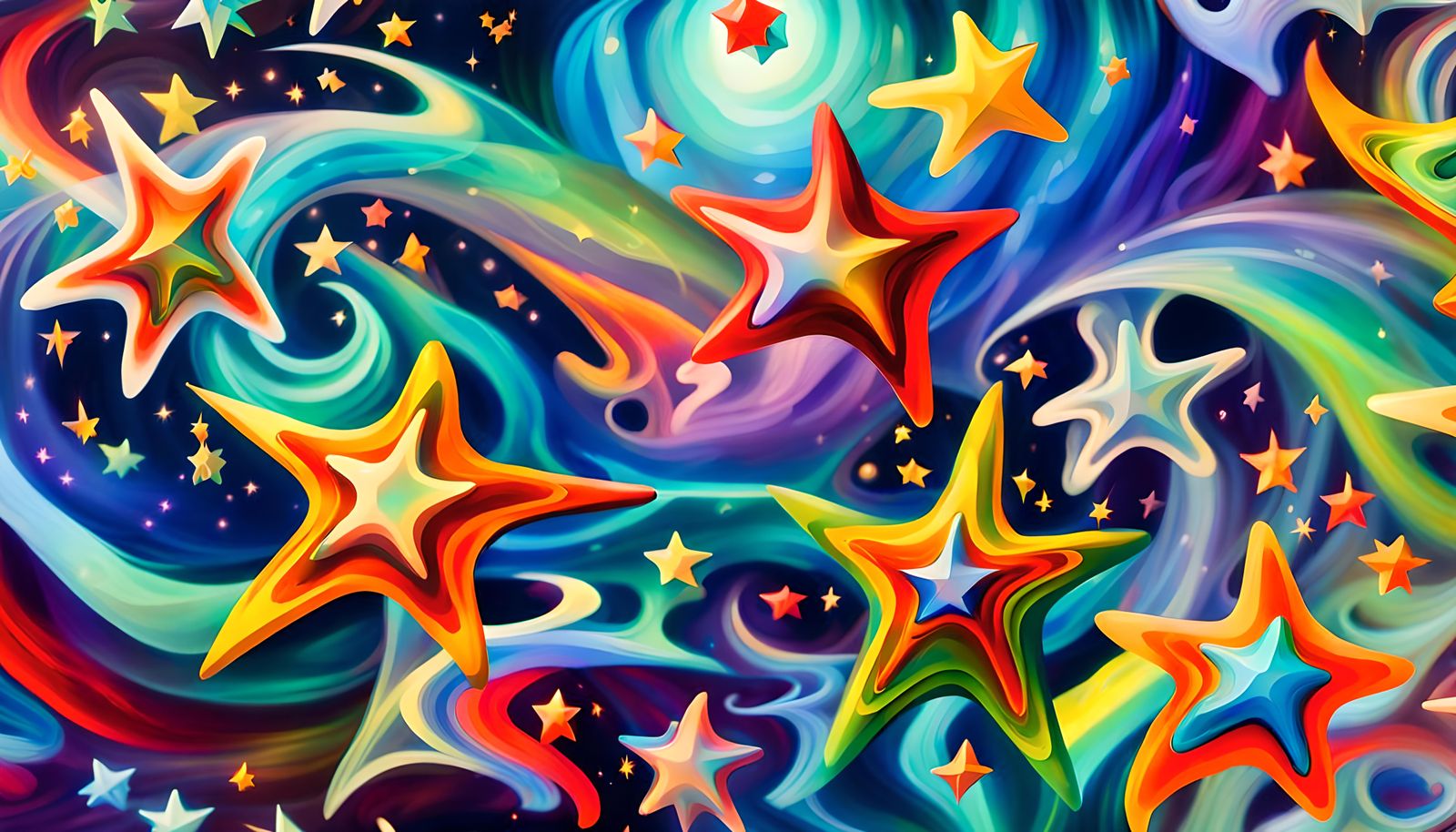 Iridescent Plasma Maelstrom with Swirling Stars, Impasto Pai...