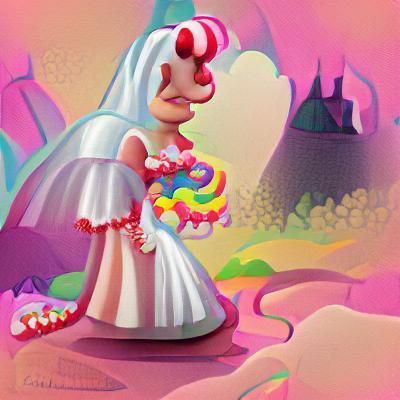 Forgotten Bride Lost in Surreal Candyland