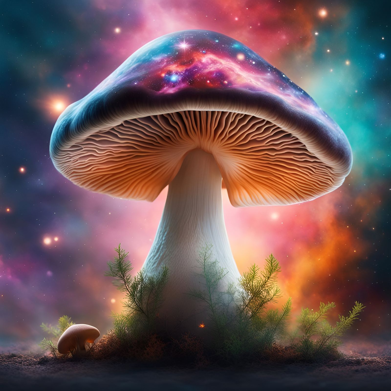 Galactic Mushroom: Hyperrealistic Splash Art
