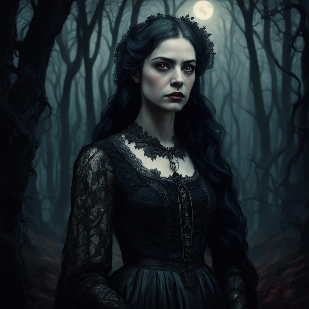 Carmilla in Dark Forest: Gothic Oil Painting