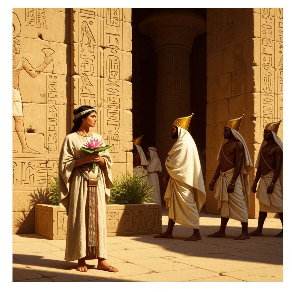 Ancient Egyptian Woman Offers Lotus at Karnak Temple