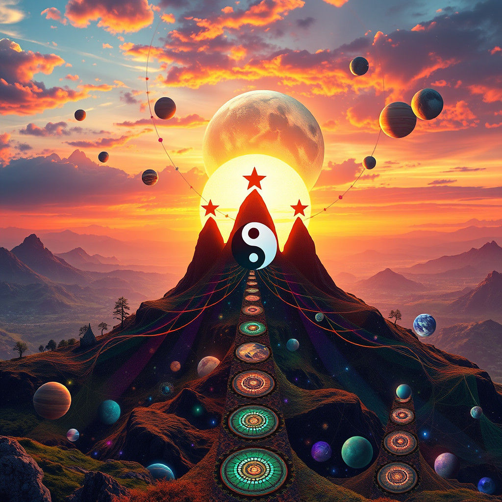 Ethereal Three Star Mounds Sunset Digital Art