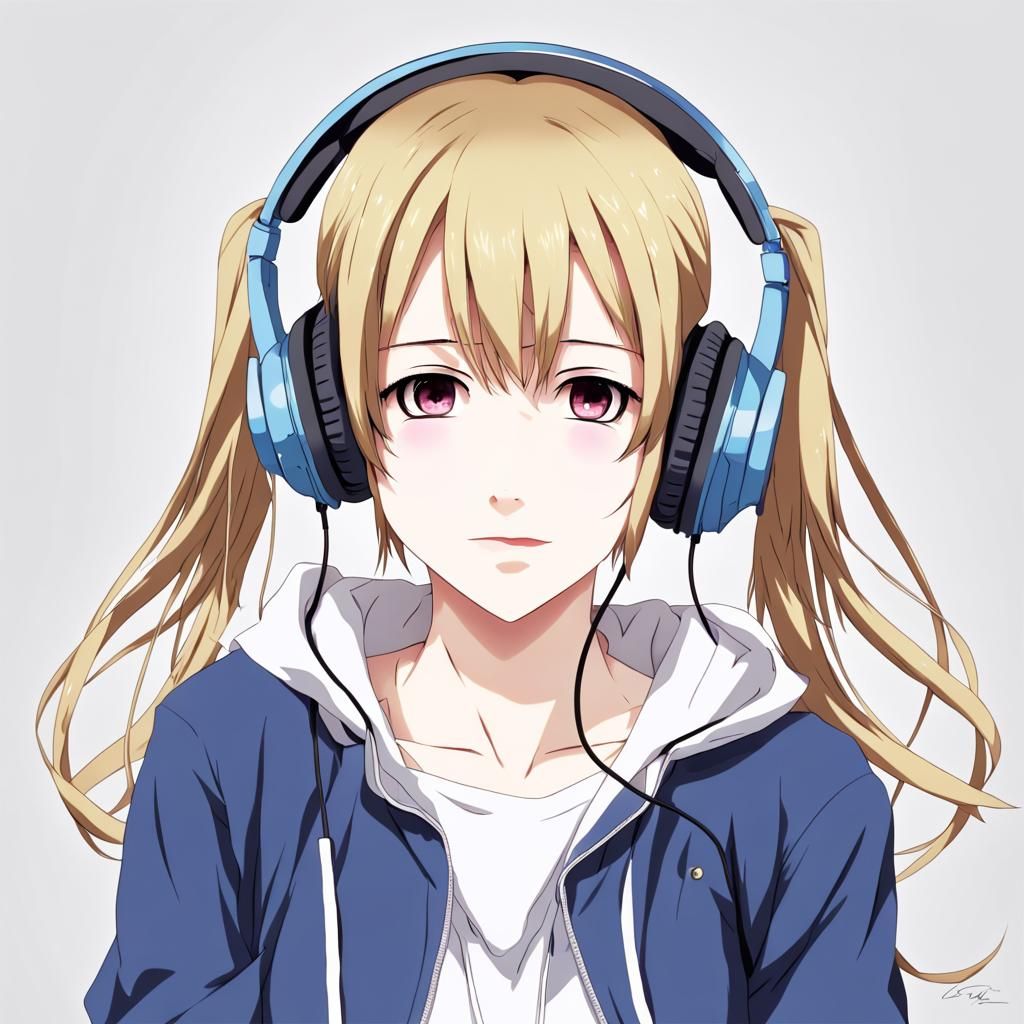 Anime Girl with Headphones in Manga Style