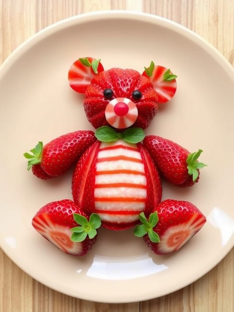 Strawberry Teddy Bear Artfully Arranged on Plate