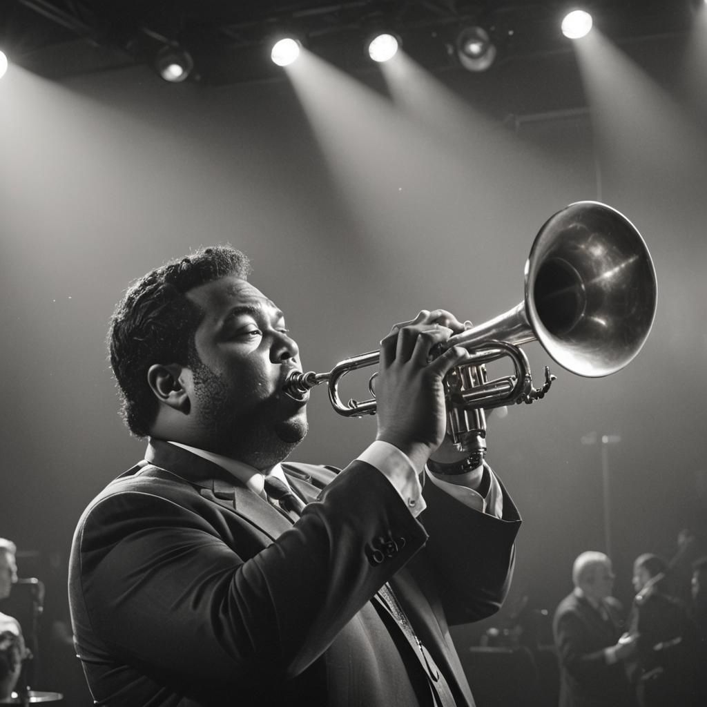 Black Trumpet Player in Dramatic Stage Lighting
