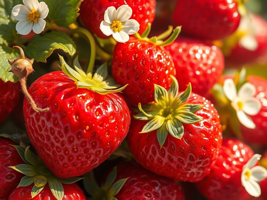 Hyper-Detailed Wild Strawberries in Bright Sunlight