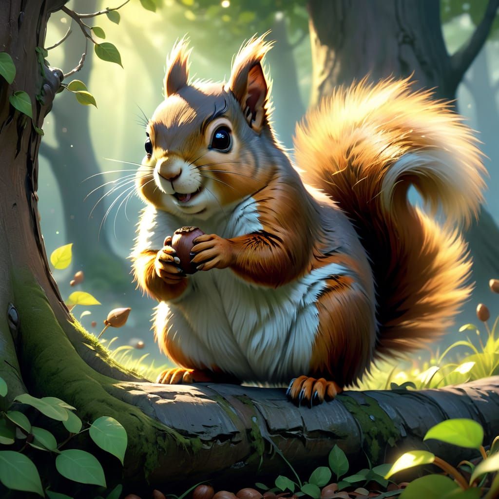 Whimsical Fantasy Squirrel in Golden Light