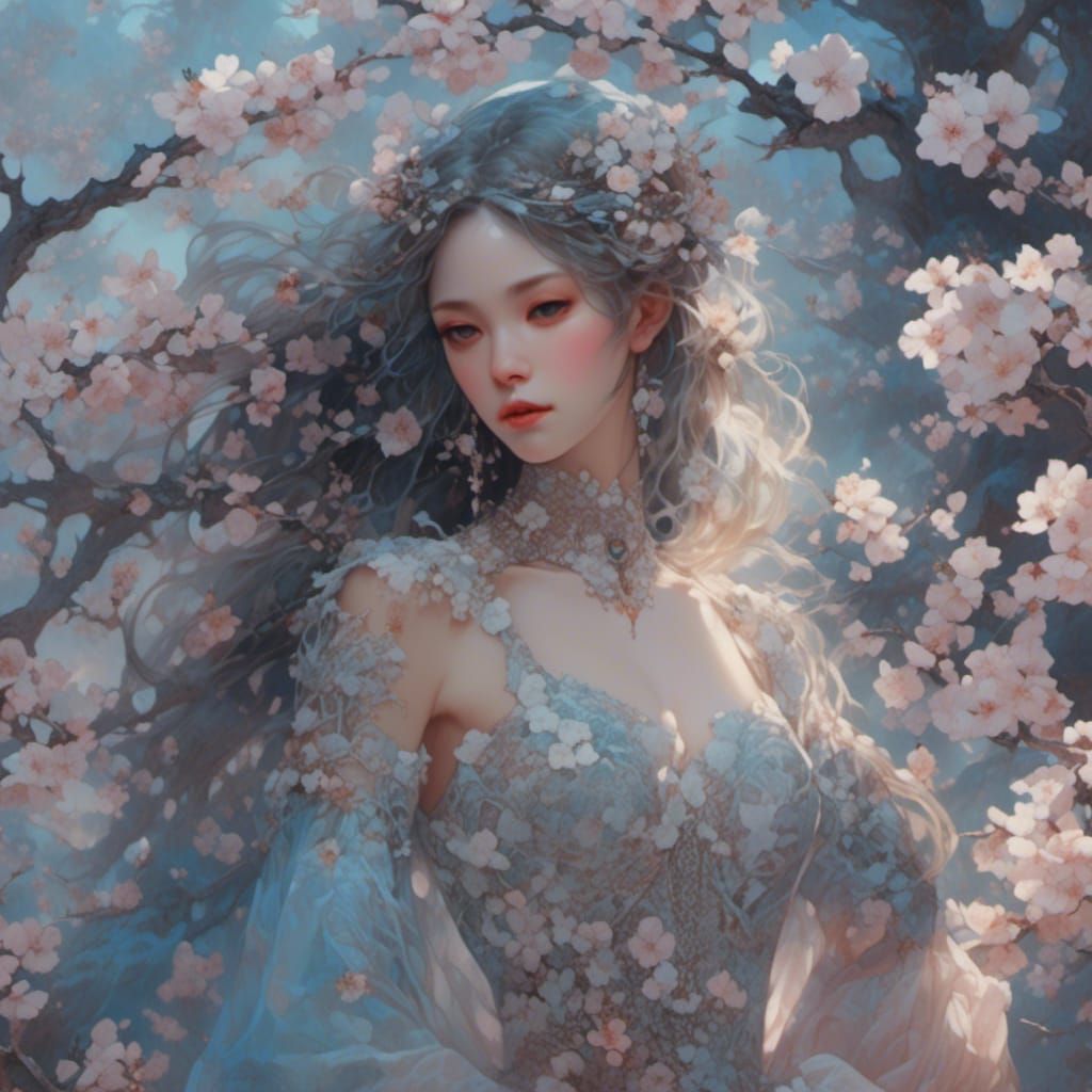 Almond Blossom Beauty in Art Nouveau Style