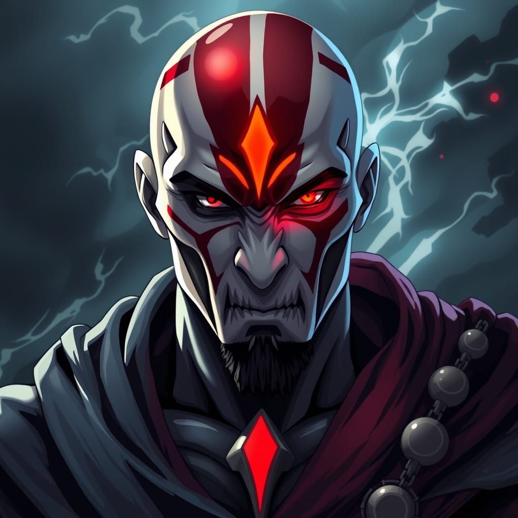 Cyberpunk Kratos Masterpiece in Flat Anime Style