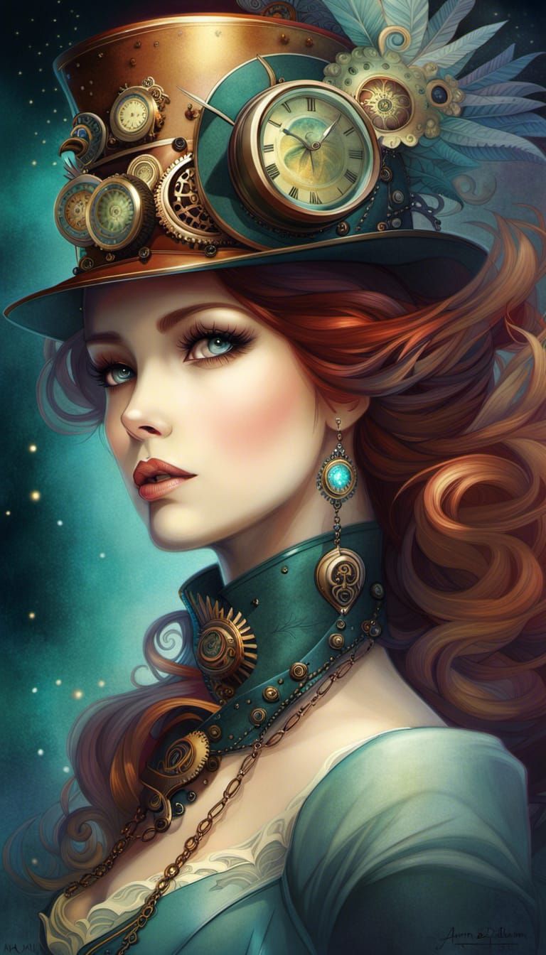 Steampunk Duchess in Watercolor Manga Style