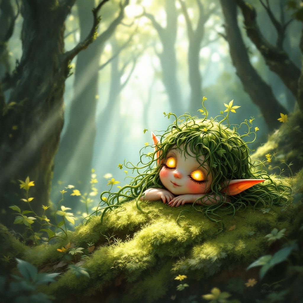 Ethereal Elf Resting in Enchanted Forest