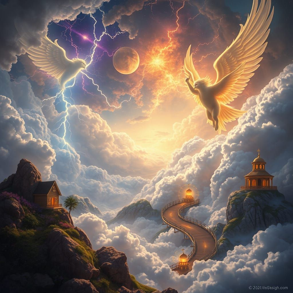 Celestial Beings Resting Amidst Ethereal Light