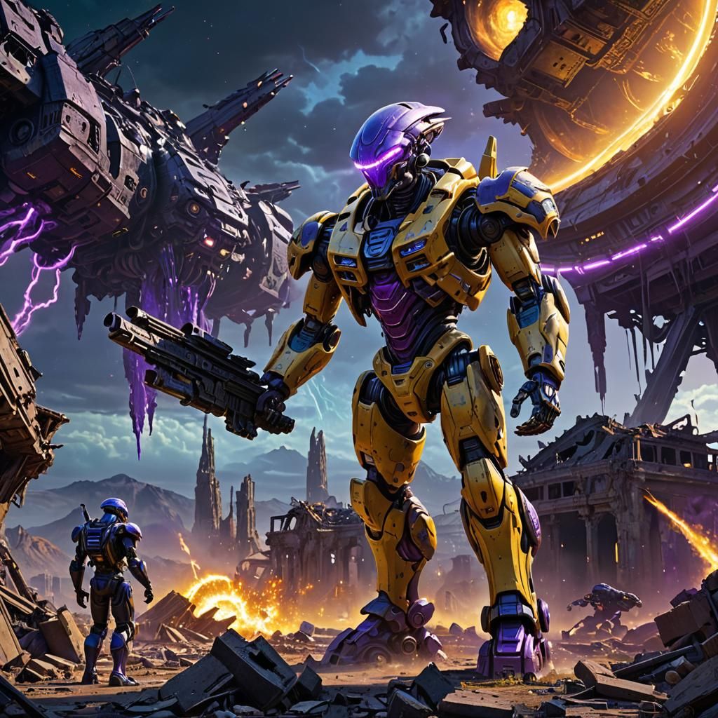 Alien Mecha in Apocalyptic Ruins: Dark Fantasy Art