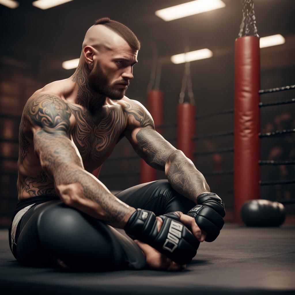 Tattooed MMA Fighter Prepares for Training
