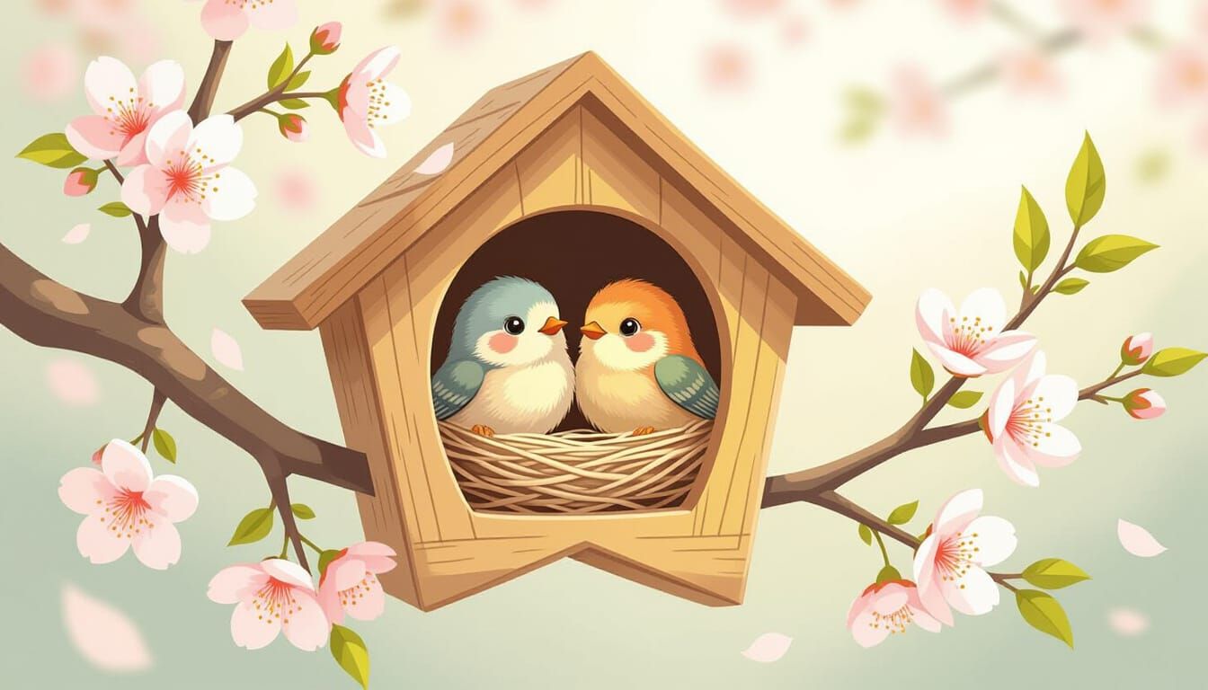 Heartwarming Bird Family Illustration in Storybook Style